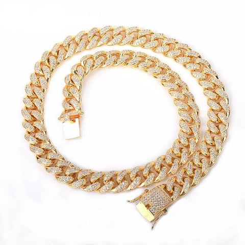 Diamond Cuban Link Choker in Yellow Gold (12mm)