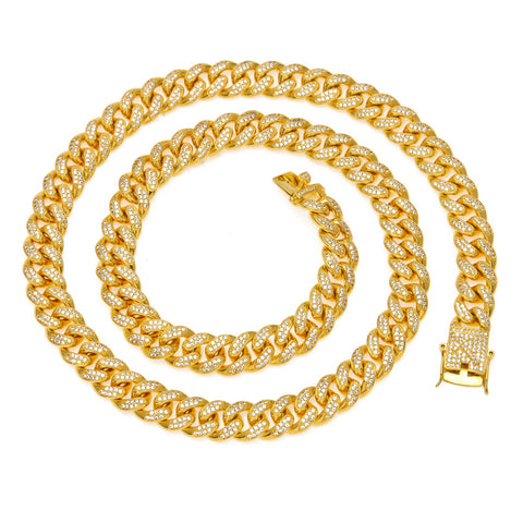 Diamond Cuban Link Choker in Yellow Gold (13.5mm)
