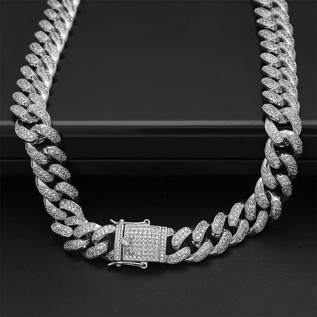 Diamond Cuban Link Choker in White Gold (13.5mm)