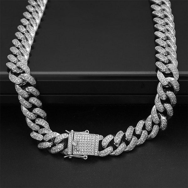 Diamond Cuban Link Choker in White Gold (13.5mm)