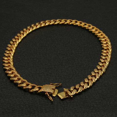 Diamond Cuban Link Choker in Yellow Gold (14mm)