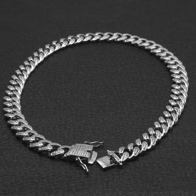 Diamond Cuban Link Choker in White Gold (14mm)