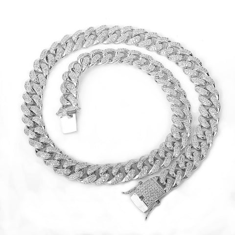 Diamond Cuban Link Choker in White Gold (12mm)